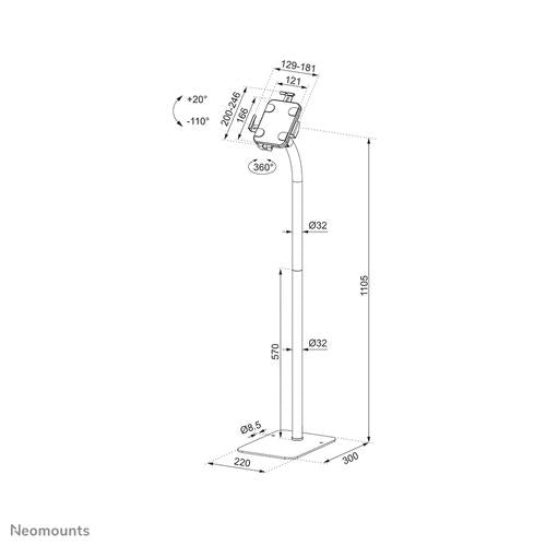 Neomounts tablet vloersteun tot 11 inch Zwart