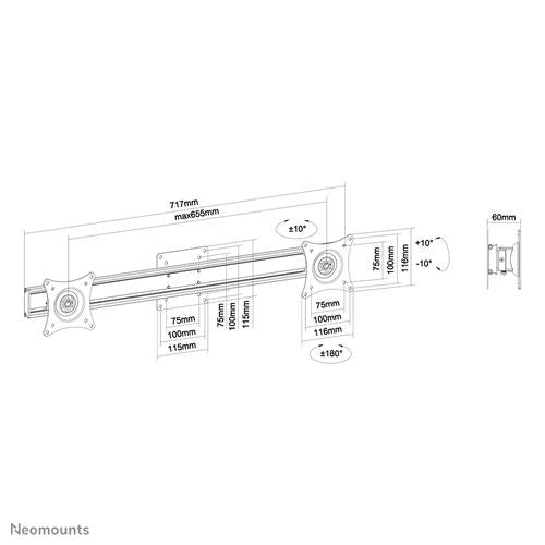 Neomounts dual crossbar beugel uitbreiding