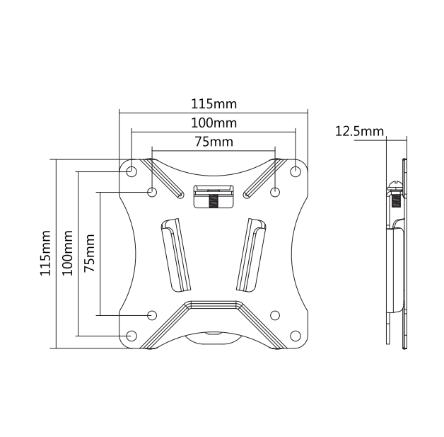 Afneembare Tv muurbeugel voor schermen tot 27 inch 100x100