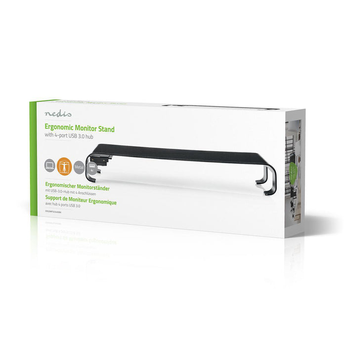 Ergonomische Multifunctionele Standaard | USB 3.0 Hub | 4-Poorts | Zwart
