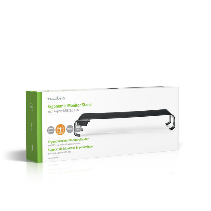 Ergonomische Multifunctionele Standaard | USB 3.0 Hub | 4-Poorts | Zwart