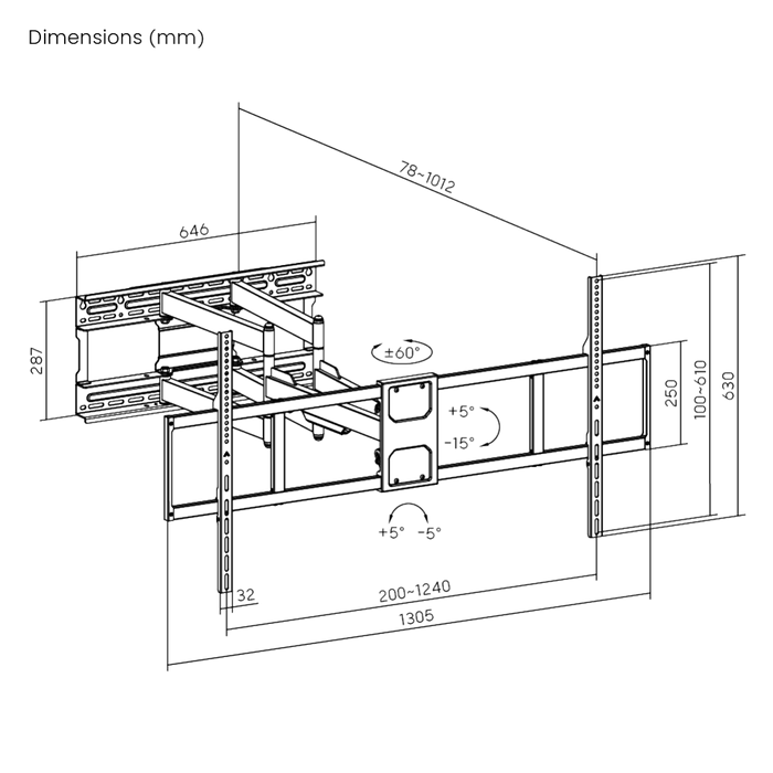 Ultra Heavy-Duty TV Muurbeugel tot 140 inch | Full Motion | 125 kg | VESA 1200x900