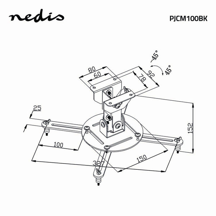 Plafondbeugel voor Projector | 360° Draaibaar | Max. 10 kg | Afstand tot de plafond van 130 mm | Zwart