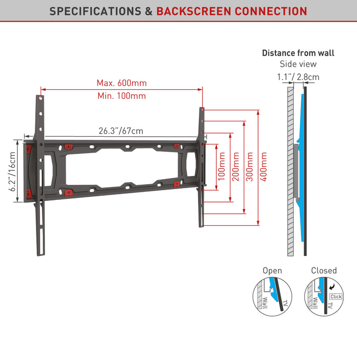 Barkan Mounts Gipswand beugel voor schermen tot 75 inch |VESA 600x400 |Universeel