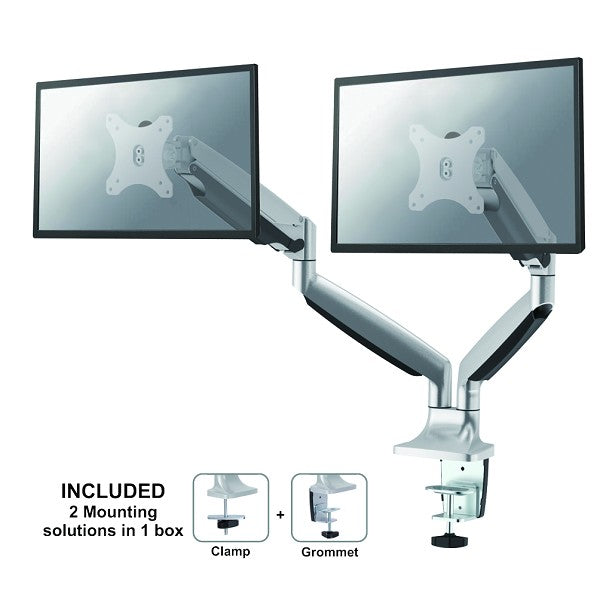 Neomounts NM-D750D zilver Bureausteun voor twee schermen