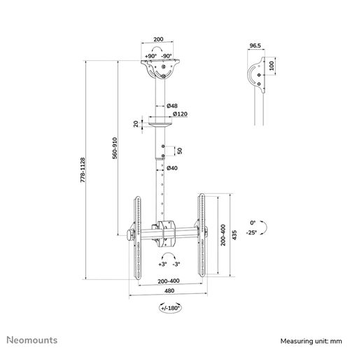 Neomounts NM-C440 zwart Plafondbeugel voor schermen tot 60 inch