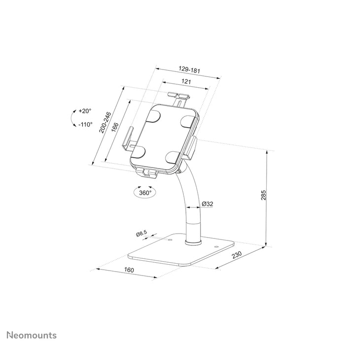 Neomounts DS15-625WH1 kantel- en roteerbare tafelblad tablethouder voor 7,9-11 inch tablets - Wit