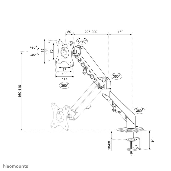 Neomounts DS70-700BL1 full motion monitor bureausteun voor 17-27 inch schermen - Zwart