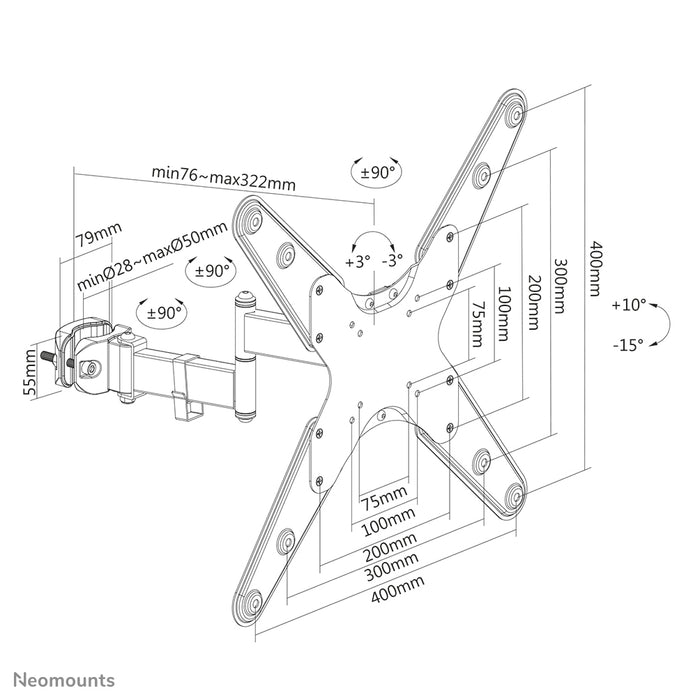 Neomounts FL40-450BL14 full motion TV-paalsteun (Ø28-50 mm) voor 32-55 inch schermen - Zwart