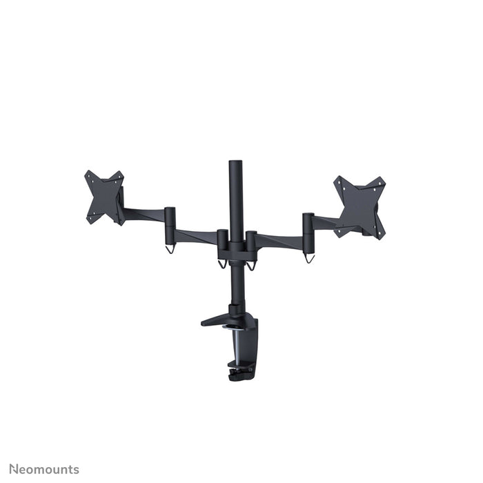 Neomounts FPMA-D1330Dblack is een bureausteun voor 2 flat screens t/m 27 inch (69 cm).