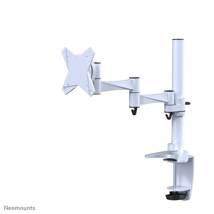 Neomounts FPMA-D1330 wit is een bureausteun met 3 draaipunten voor flat screens t/m 30 inch (76 cm).