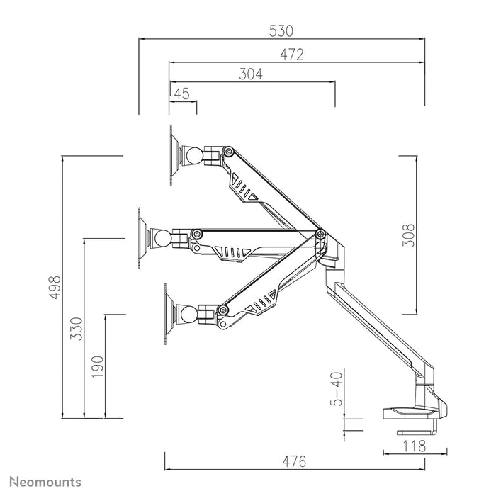 Neomounts FPMA-D750black2 is een bureausteun met gasveer voor flat screens t/m 32 inch (81 cm).