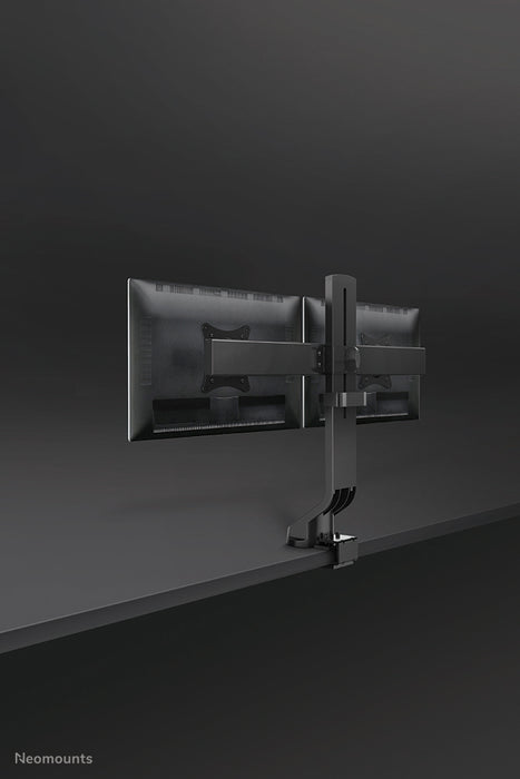 Neomounts FPMA-D860D zwart is een bureausteun voor twee flat screens t/m 27 inch (69 cm).