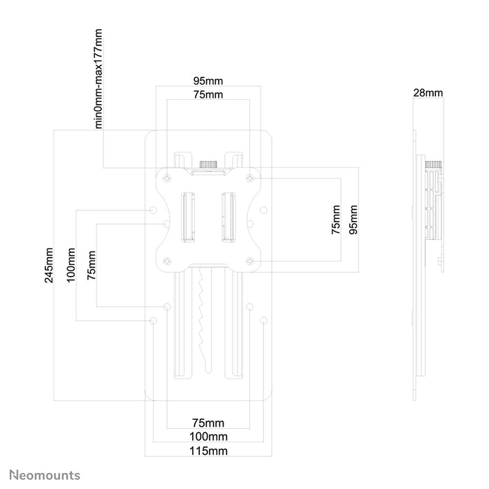 Neomounts FPMA-LIFT100 zwart is een adapter die trapsgewijze hoogteverstelling toestaat op VESA 75/100 steunen.