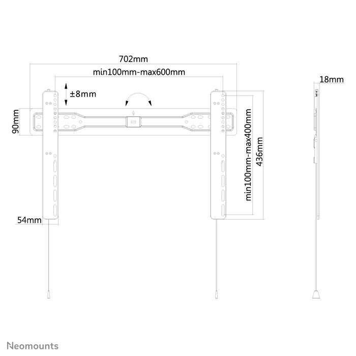 Neomounts LED-W600 zwart is een vlakke wandsteun voor flat screens t/m 75 inch.