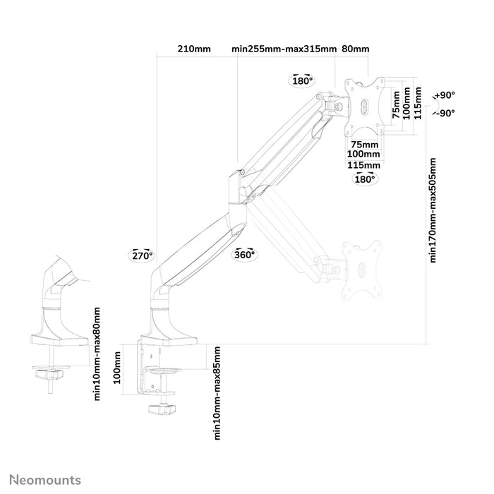 Neomounts NM-D750 wit is een bureausteun met gasveer voor flat screens t/m 32 inch (82 cm).