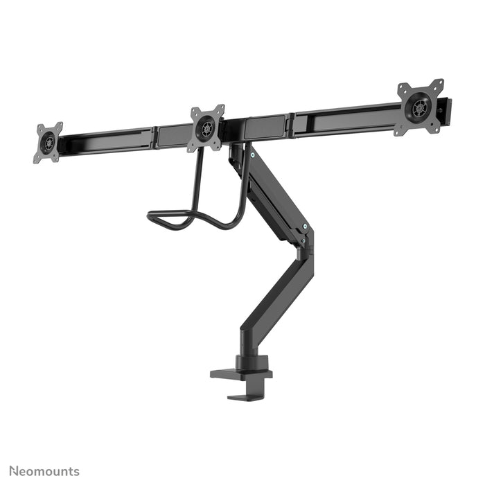 Neomounts NM-D775DX3 zwart is een gasgeveerde bureausteun met crossbar en hendel voor flat screens t/m 27 inch (68,6 cm).