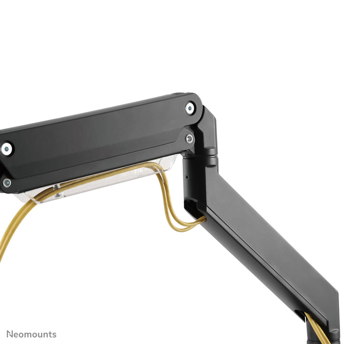 Neomounts NM-D775DX3 zwart is een gasgeveerde bureausteun met crossbar en hendel voor flat screens t/m 27 inch (68,6 cm).