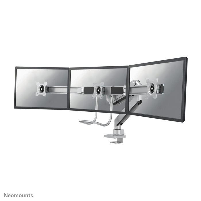 Neomounts NM-D775DX3 zilver is een gasgeveerde bureausteun met crossbar en hendel voor flat screens t/m 27 inch (68,6 cm).