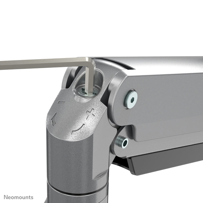 Neomounts NM-D775DX3 zilver is een gasgeveerde bureausteun met crossbar en hendel voor flat screens t/m 27 inch (68,6 cm).