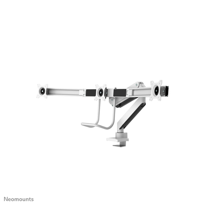 Neomounts NM-D775DX3 wit is een gasgeveerde bureausteun met crossbar en hendel voor flat screens t/m 27 inch (68,6 cm).