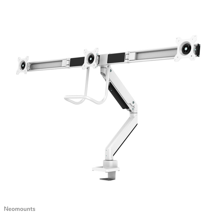 Neomounts NM-D775DX3 wit is een gasgeveerde bureausteun met crossbar en hendel voor flat screens t/m 27 inch (68,6 cm).