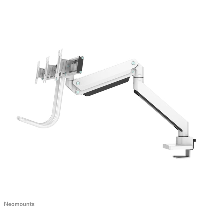 Neomounts NM-D775DX3 wit is een gasgeveerde bureausteun met crossbar en hendel voor flat screens t/m 27 inch (68,6 cm).