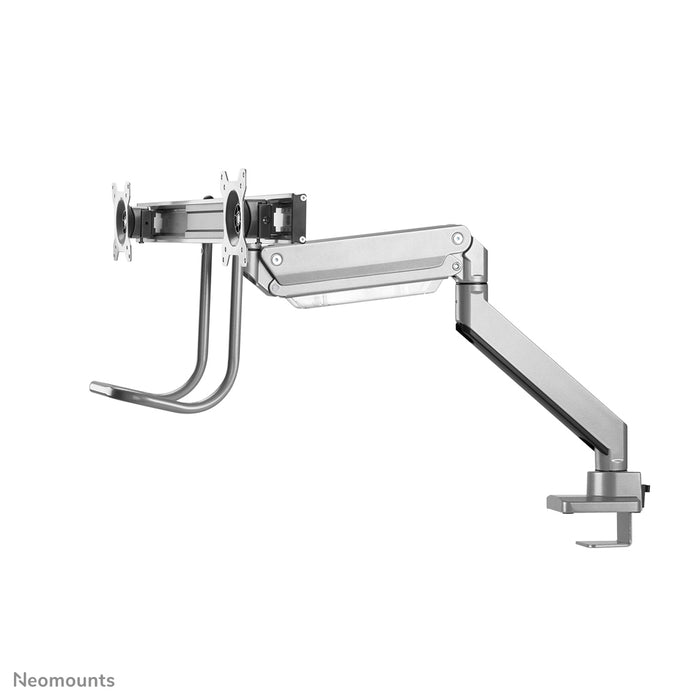 Neomounts NM-D775DX zilver is een gasgeveerde bureausteun met crossbar en hendel voor flat screens t/m 32 inch (81 cm).
