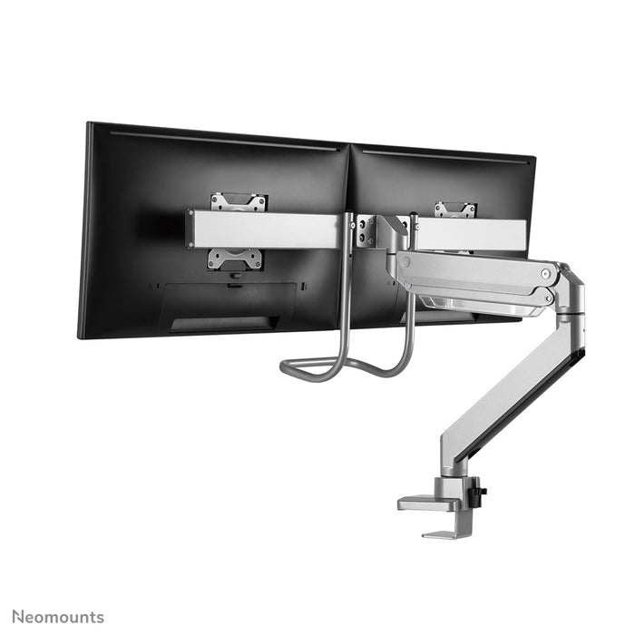 Neomounts NM-D775DX zilver is een gasgeveerde bureausteun met crossbar en hendel voor flat screens t/m 32 inch (81 cm).