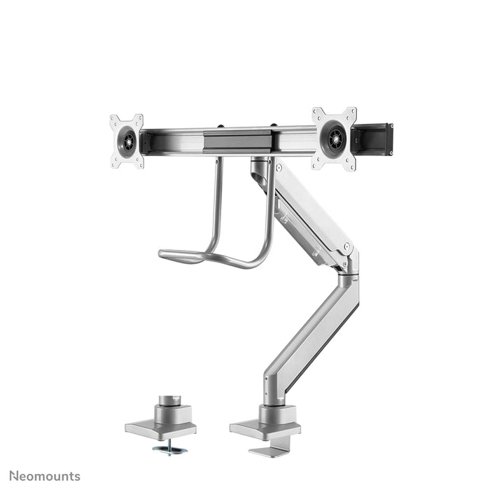Neomounts NM-D775DX zilver is een gasgeveerde bureausteun met crossbar en hendel voor flat screens t/m 32 inch (81 cm).