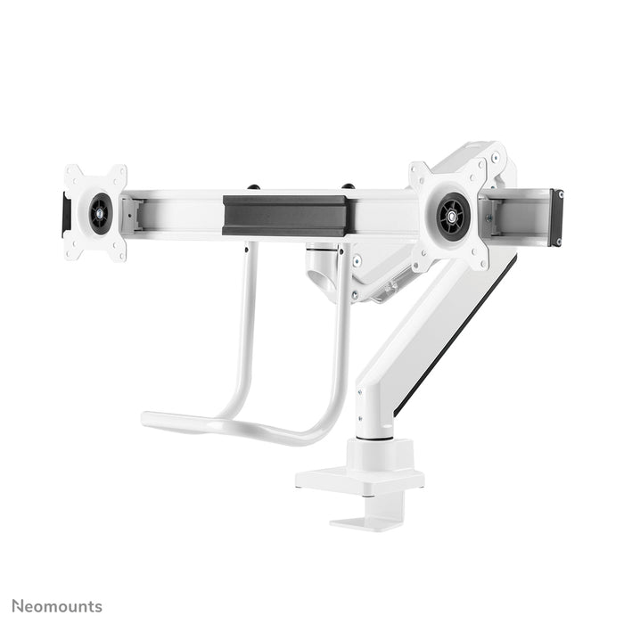 Neomounts NM-D775DX wit is een gasgeveerde bureausteun met crossbar en hendel voor flat screens t/m 32 inch (81 cm).