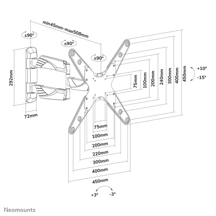 Neomounts NM-W440 wit is een wandsteun met 3 draaipunten voor flat screens t/m 55 inch (140 cm).