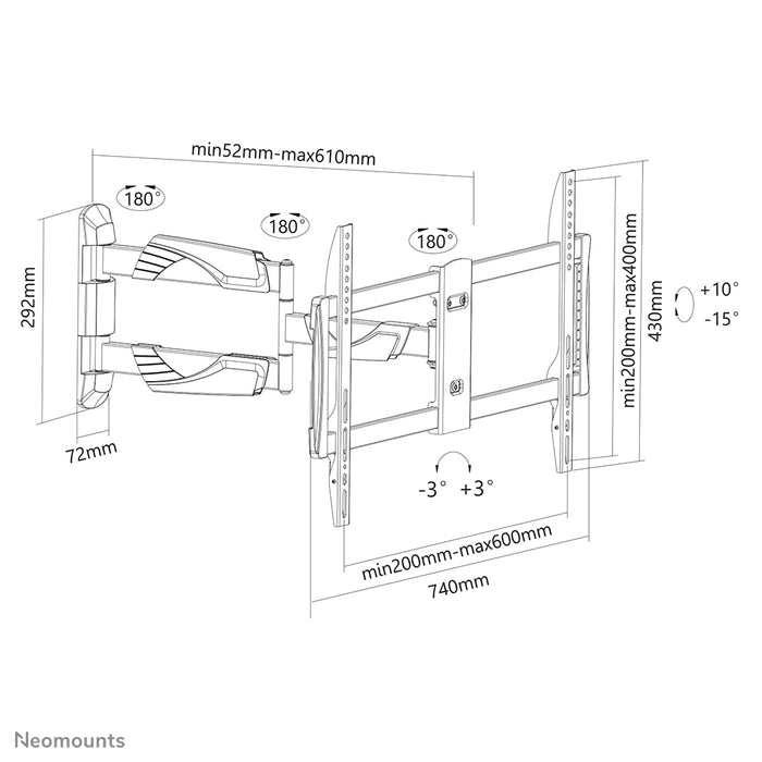Neomounts NM-W460 wit is een wandsteun met 3 draaipunten voor flat screens t/m 60 inch (150 cm).