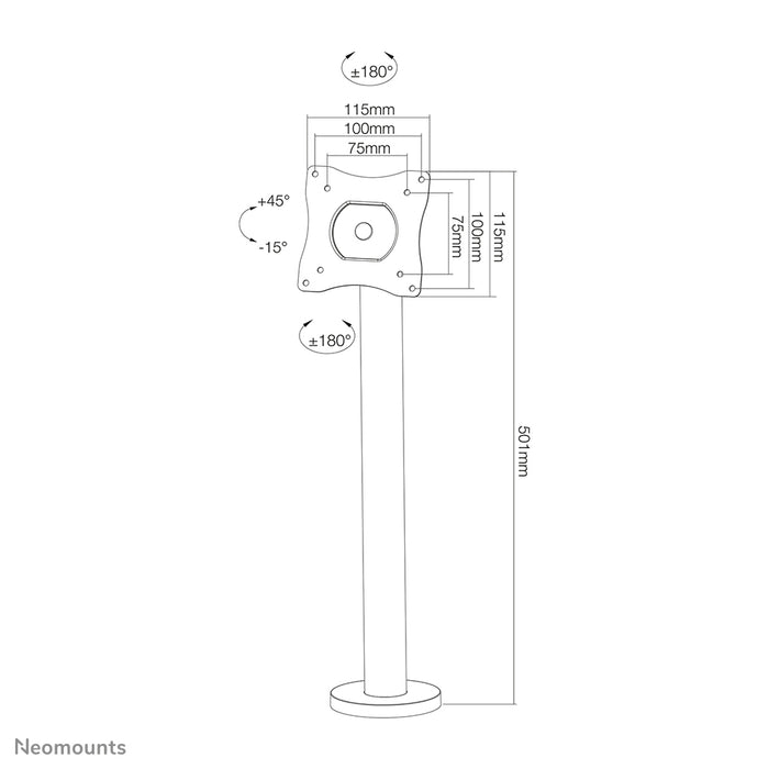 Neomounts NS-DPOS100 zwart is een bureausteun met 1 draaipunt voor flat screens t/m 32 inch.