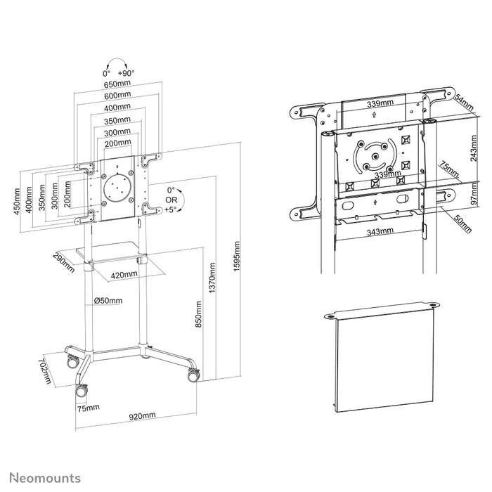 Neomounts NS-M1250 wit is een verrijdbaar meubel voor flat screens t/m 70 inch (178 cm). Incl. laptop plateau - Wit