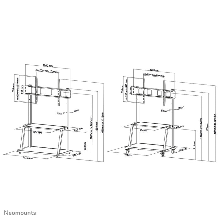 Neomounts NS-M4000 zwart is een verrijdbaar meubel voor flat screens t/m 105 inch (267 cm).