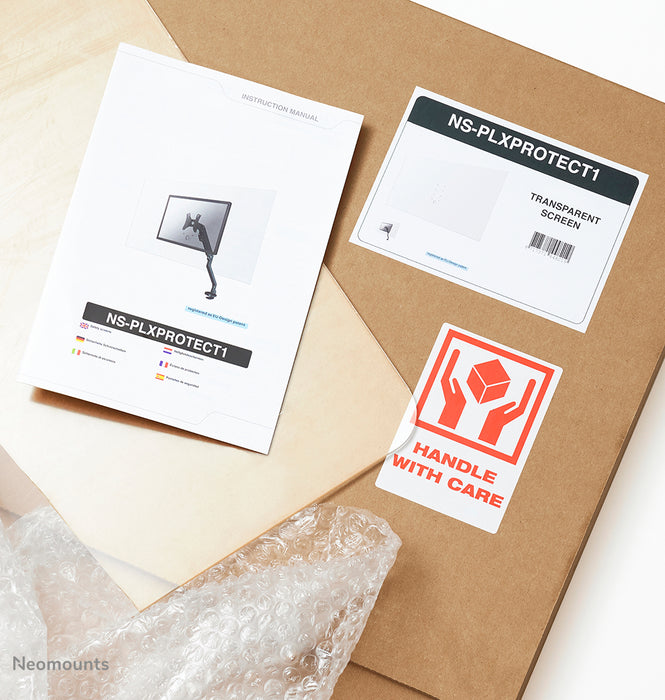Neomounts NS-PLXPROTECT2 is een transparant scherm t.b.v. 2 flat screens en biedt afstandsbescherming op de werkvloer - Transparant acrylaat, 100% recyclebaar | PLXPROTECT van is geregistreerd als EU-Design patent |
