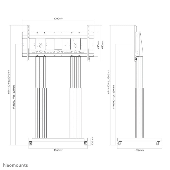 Neomounts PLASMA-M2600 zilver is een elektrisch in hoogte verstelbare trolley voor flat screens t/m 120 inch (305 cm).