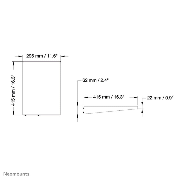 Neomounts AV-steun PLASMA-M2SIDESHELF is een universele steun voor het plaatsen van AV-apparatuur op een PLASMA-M2250/W2250 & PLASMA-M2500/W2500-serie.