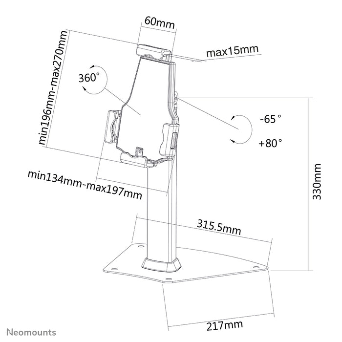 Neomounts tablet steun TABLET-D150SILVER voor de meeste 7.9 inch-10.5 inch tablets, vergrendelbaar - Zilver