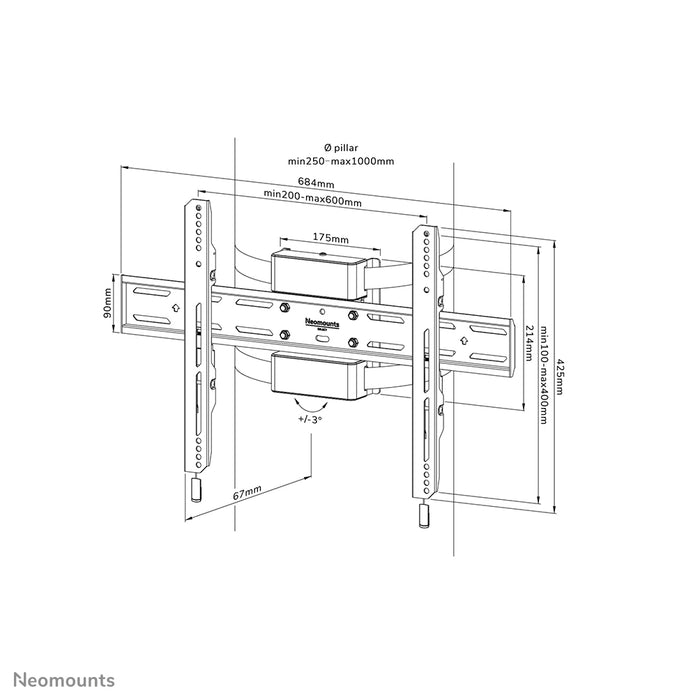Neomounts WL30S-910BL16 vlakke pilaarsteun voor 40-75 inch schermen - Zwart