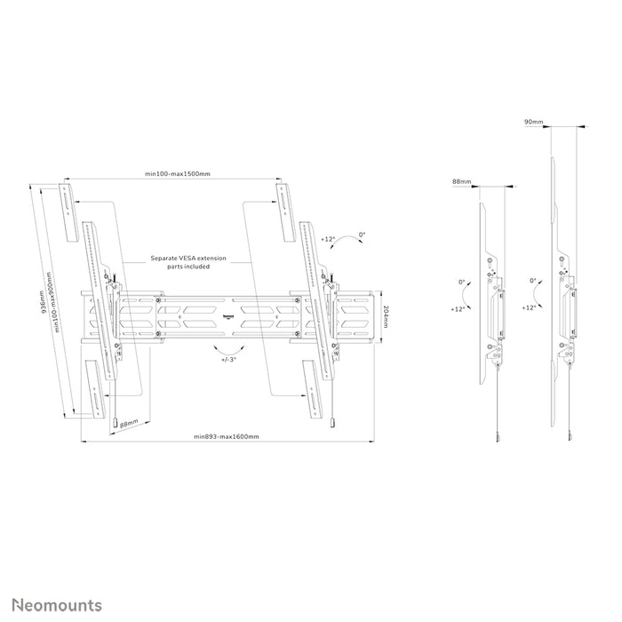 Neomounts WL35S-950BL19 kantelbare wandsteun voor 55-110 inch schermen - Zwart