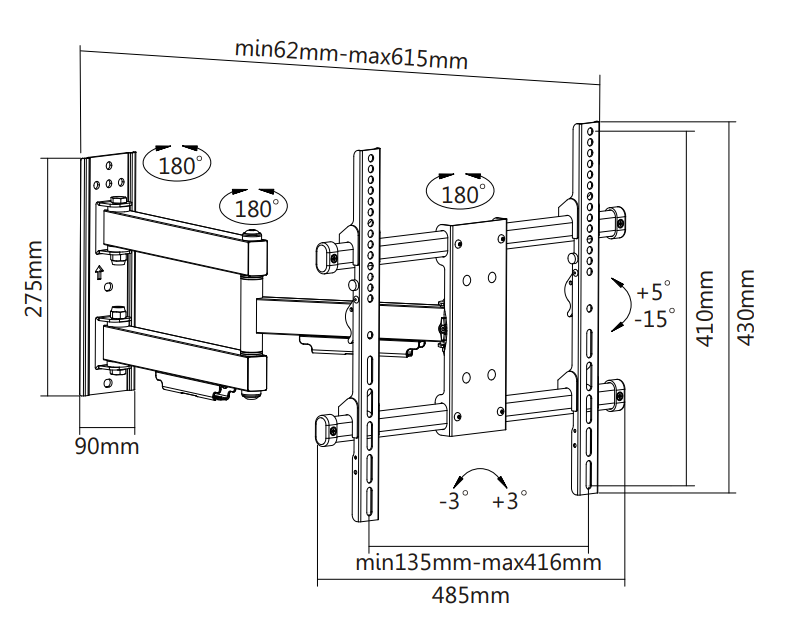 Technische tekening tv muurbeugel tvb-05