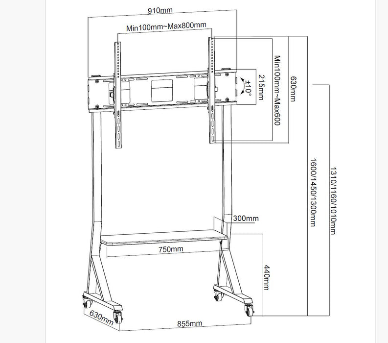 Wolff Mount Verrijdbare TV stand voor beurs of vergaderruimte |Elegant model |VESA 800x400 |tot 75 inch