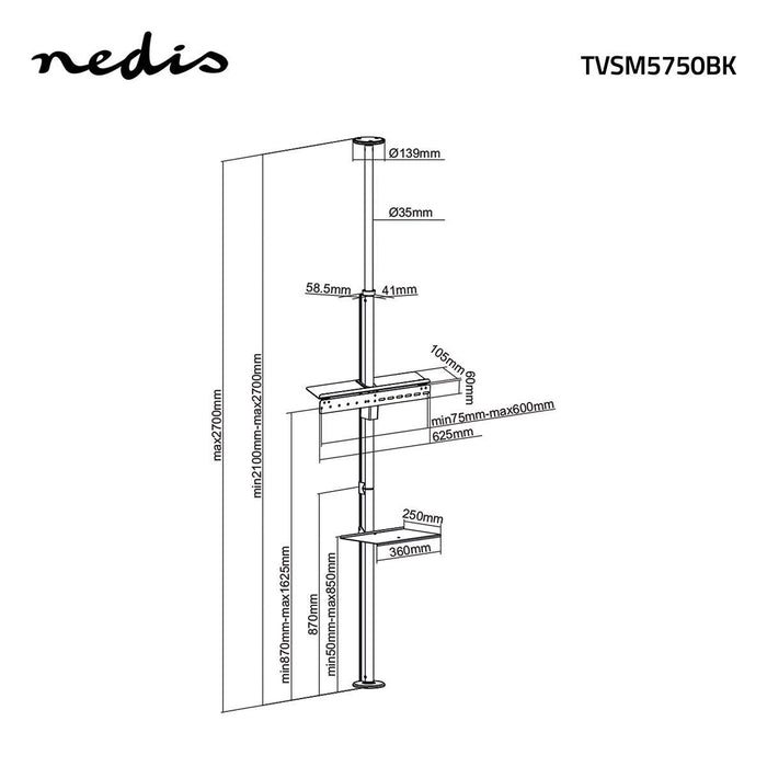 TV Mount Floor-to-Ceiling | 37 - 70" | Max. 30 kg | 180° Swivel