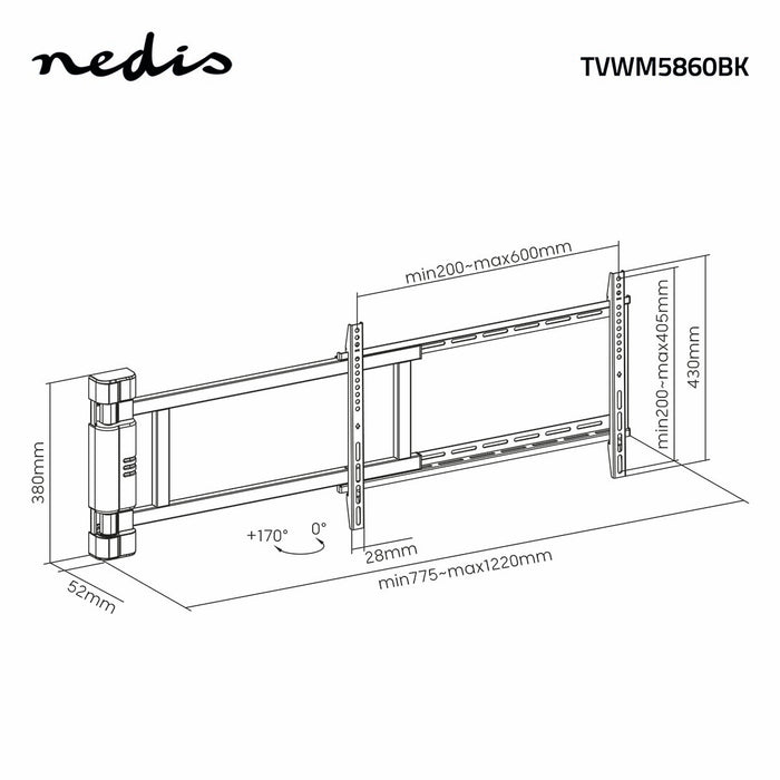 Elektrische TV-Muurbeugel 32-75" | Max. 40 kg | Draaihoek van 90° | Afstandsbediening