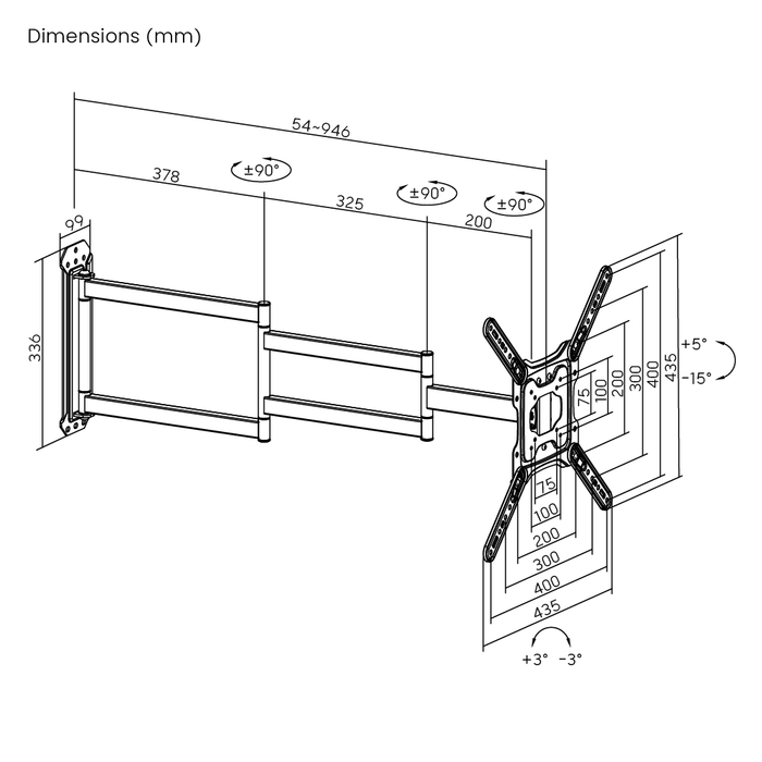 Wolff Mount Extra lange Full-Motion TV Muurbeugel tot 65 inch | tot 95cm uit de muur! |Universeel |VESA 400x400