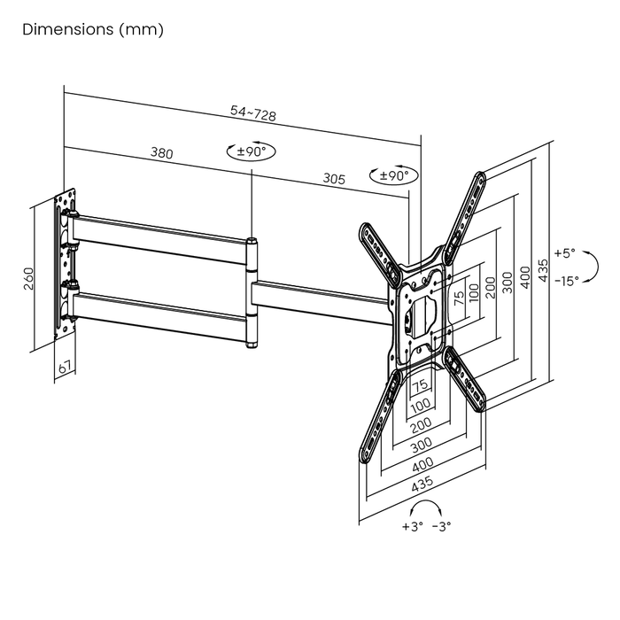 Wolff Mount Lange TV beugel voor Samsung 32-65 inch (73 cm uit de muur) | VESA 400x400