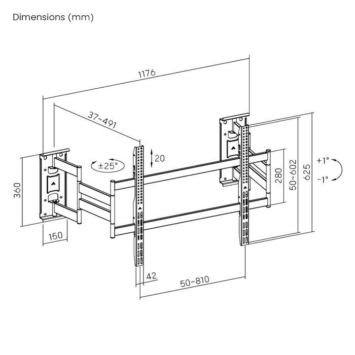 Wolff Mount Heavy Duty TV Muurbeugel tot 100 Inch | Ultra Plat & Hoekmontage
