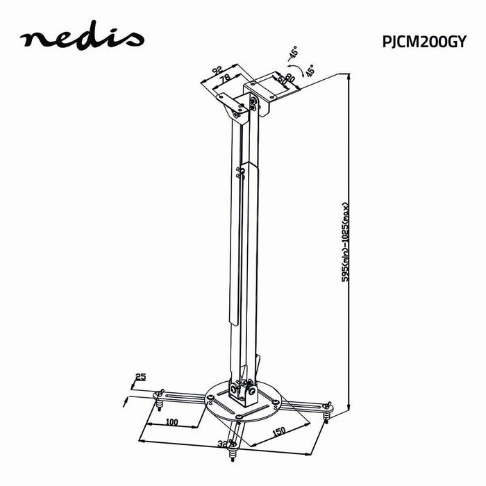 Plafondbeugel voor Projector | 360° Draaibaar | Grijs